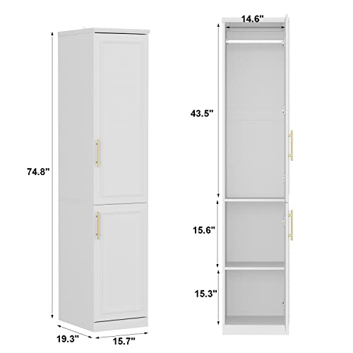 White 2 Door Tall Narrow Wardrobe Closet with Hanging Rod W6052
