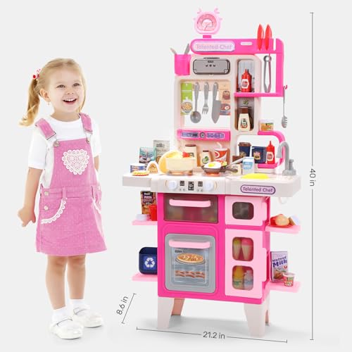 Pink Kids Play Kitchen Set with Sound & Light V4978