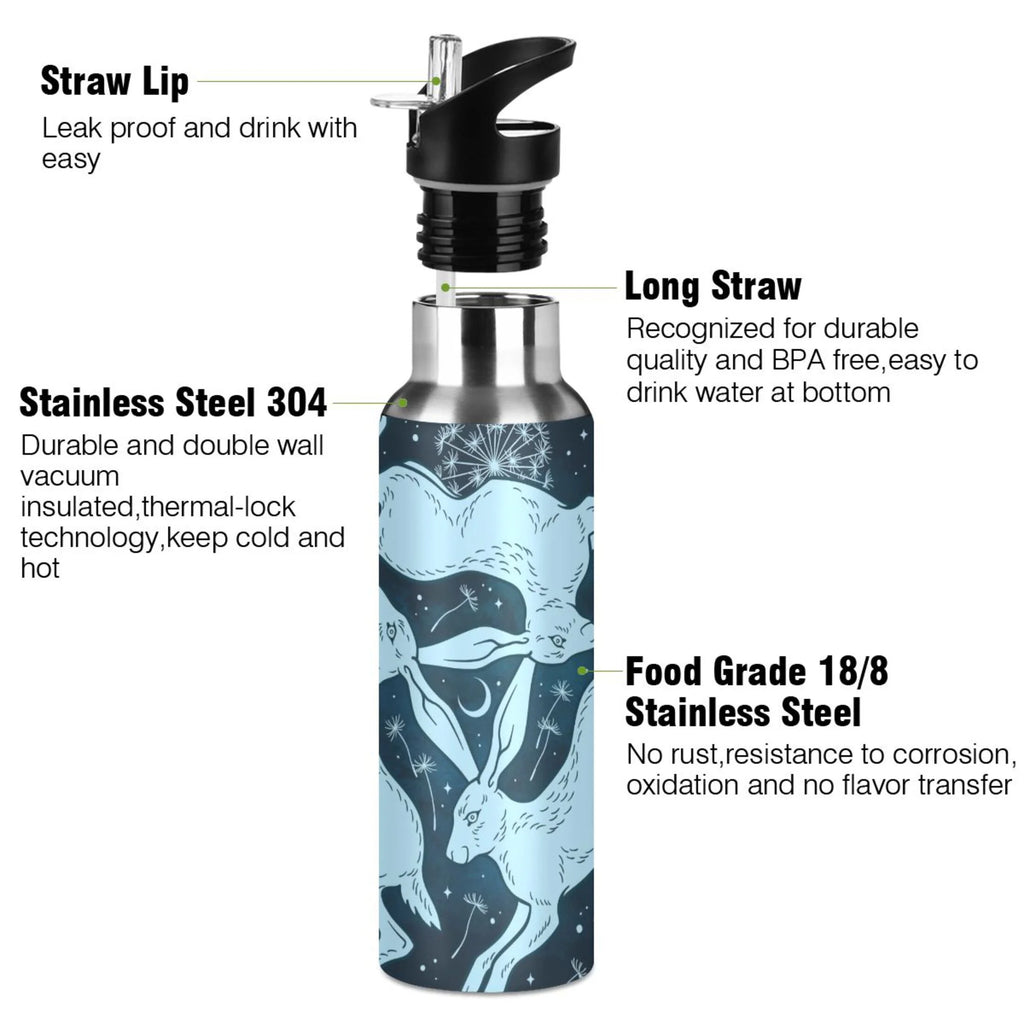 Blue Stainless Steel Insulated Water Bottle with Straw Lid D71538