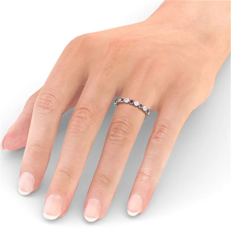 14K White Gold Eternity Band with Natural Diamond and Ruby H8637