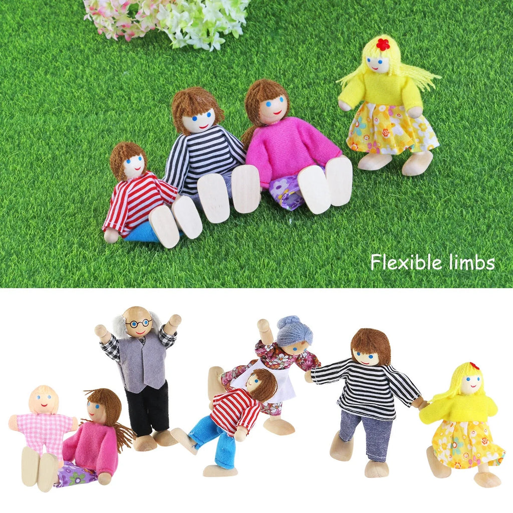 7 Pieces Wooden Dollhouse Family Mini People Figures X611129