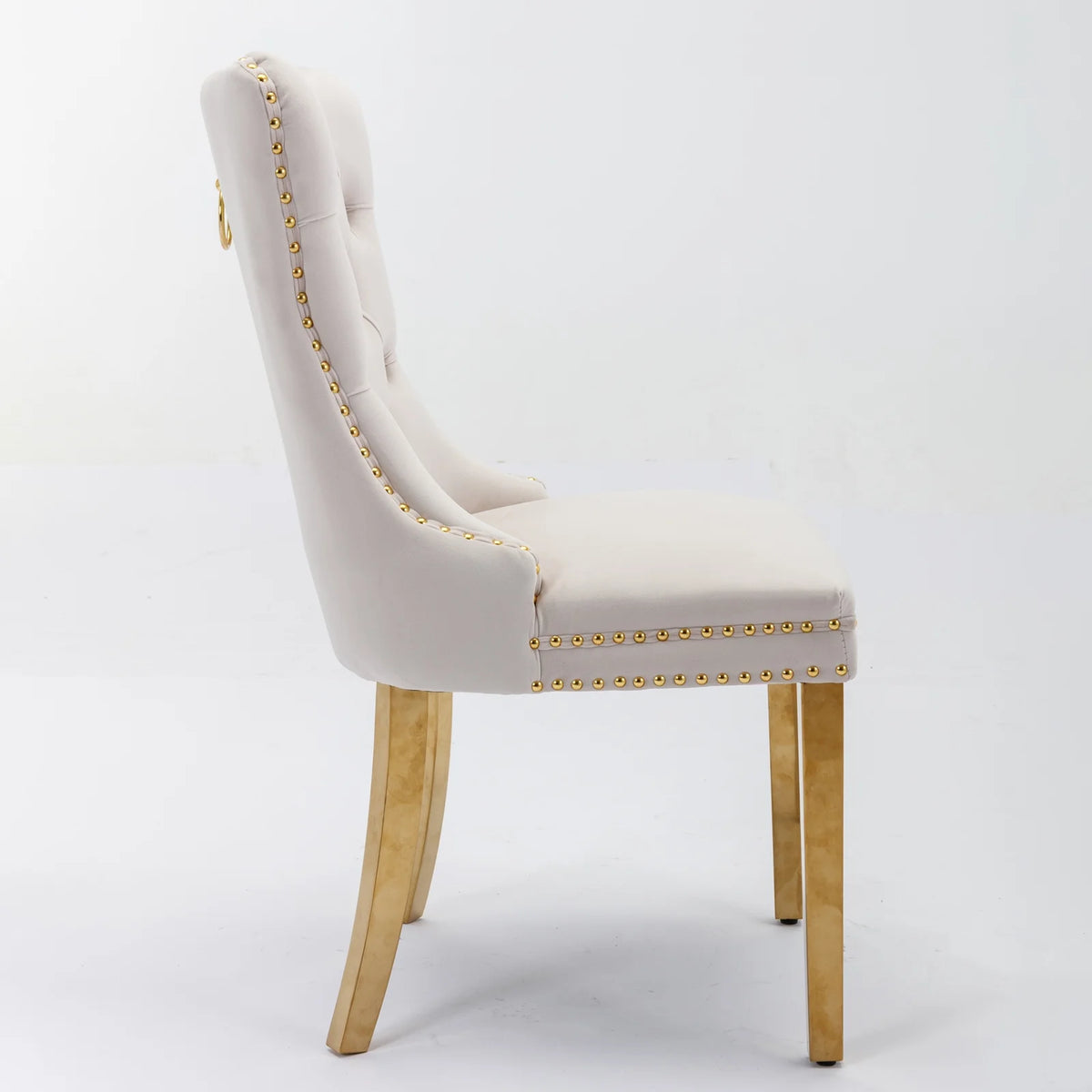 Beige Velvet Dining Chair Set of 2 with Gold Legs E914484