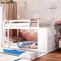 White Wood Twin Over Twin Bunk Bed with Storage Y258