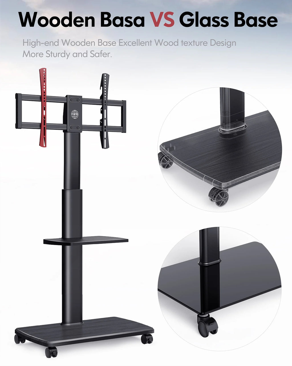 Black TV Stand with Swivel Mount and Adjustable Shelf R4815