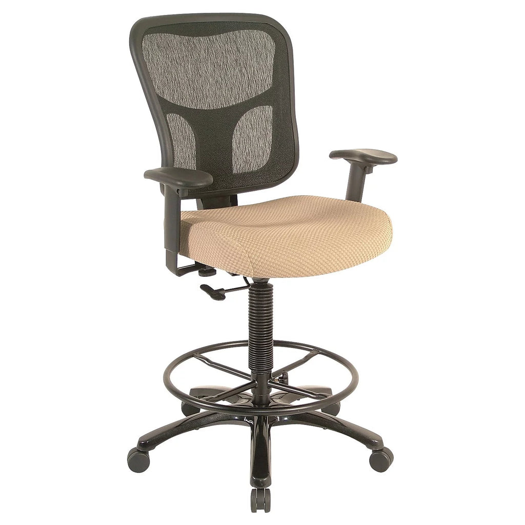 Ergonomic Fabric Mid-Back Drafting Stool Beige K817860