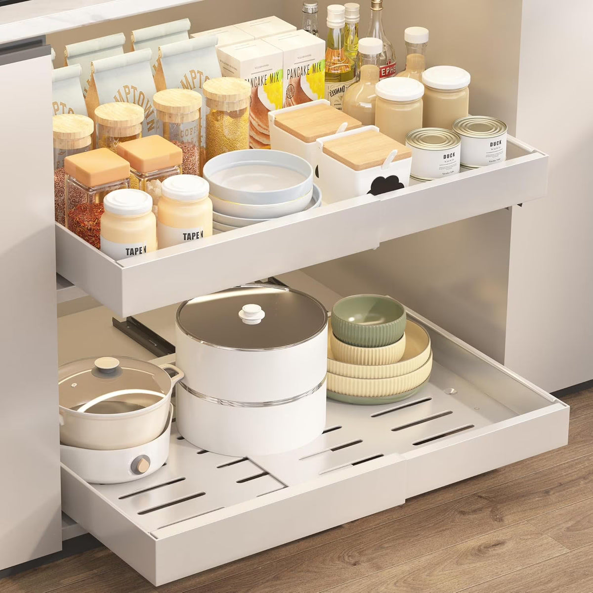 2Pack Expandable Pull Out Cabinet Organizer 21 Inch Deep White R5056