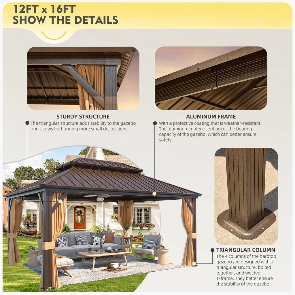 Outdoor Hardtop Gazebo with Galvanized Steel Double Roof & Aluminum Frame 12'x16' L843670