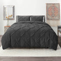 3 Piece Pinch Pleated Microfiber Duvet Cover Set Queen Gray U95170