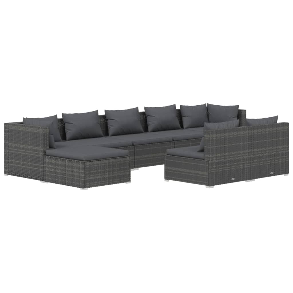 9 Piece Gray Poly Rattan Patio Set with Cushions I25489