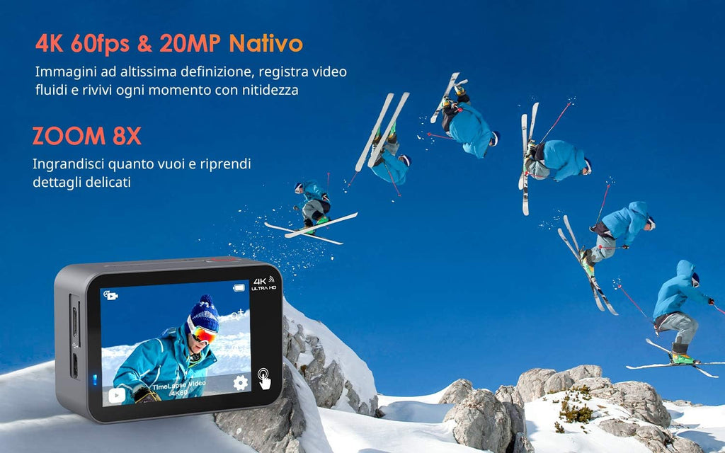 Native 4K 60fps 20MP Touch Screen Wi-Fi Action Sports Camera with 40M Waterproof Case Y8964