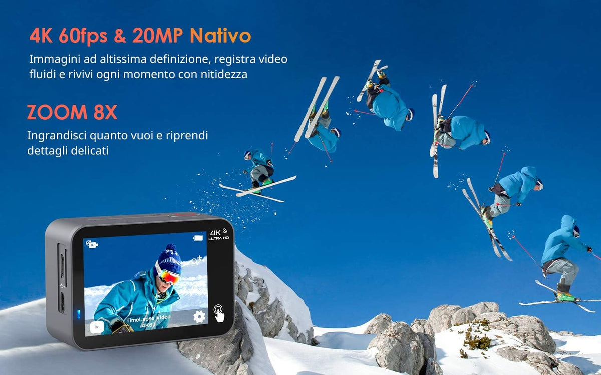 Native 4K 60fps 20MP Touch Screen Wi-Fi Action Sports Camera with 40M Waterproof Case Y8964