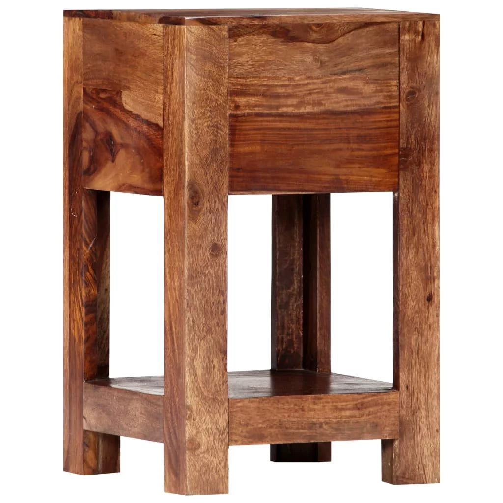 Sheesham Wood Nightstand with Storage Drawer and Bottom Shelf D176