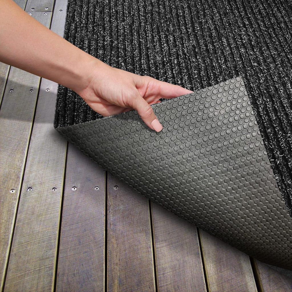 Heavy-Duty Ribbed Indoor Outdoor Carpet with Rubber Marine Backing - Charcoal Black - 6 Feet X 15 Feet Q4300