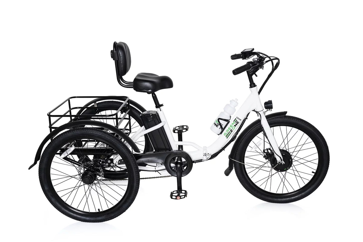 24" Electric Folding Tricycle, 7-Speed, 3 Wheels, 350W Motor, Black & White U7477