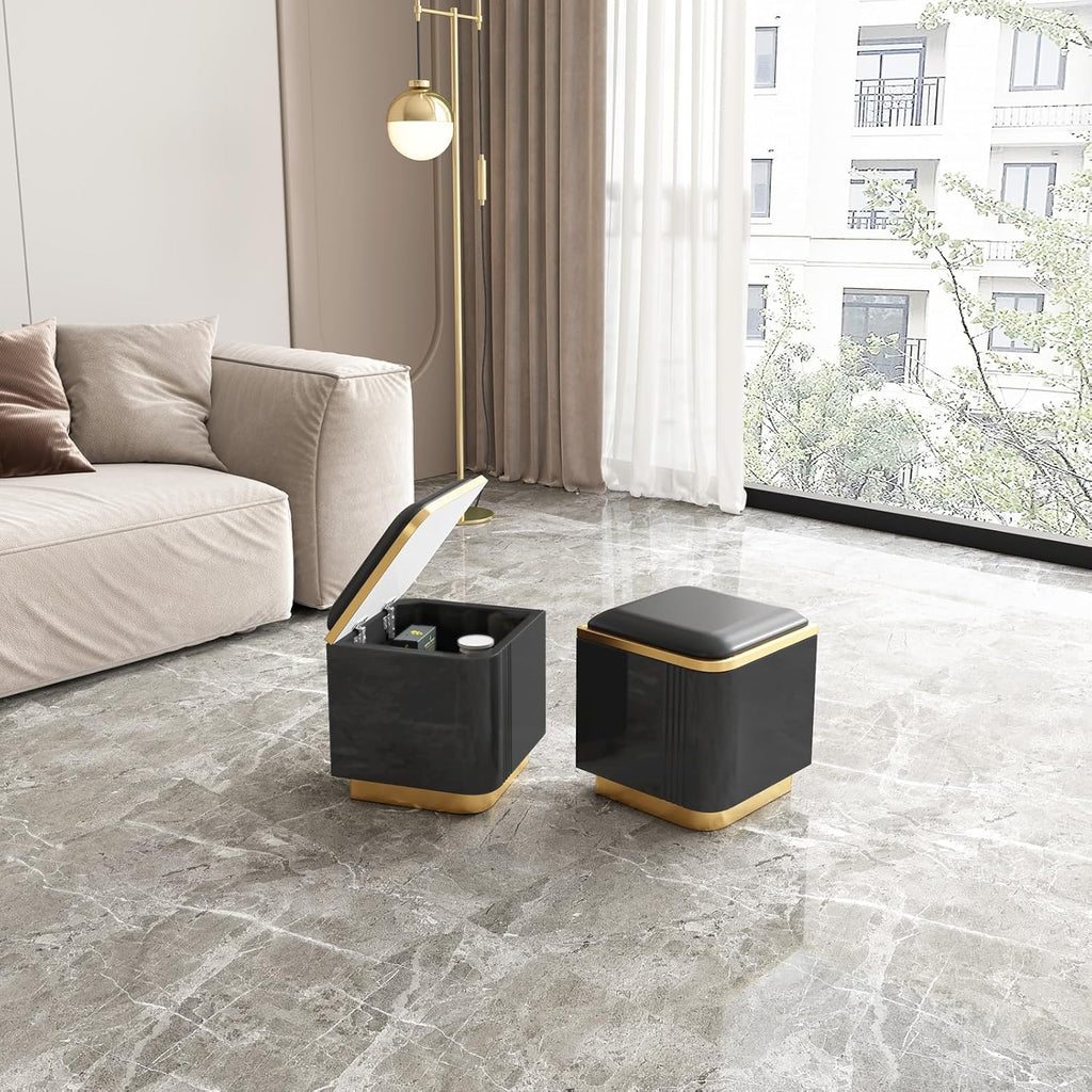Black Lift Top Coffee Table with 4 Storage Stools F144