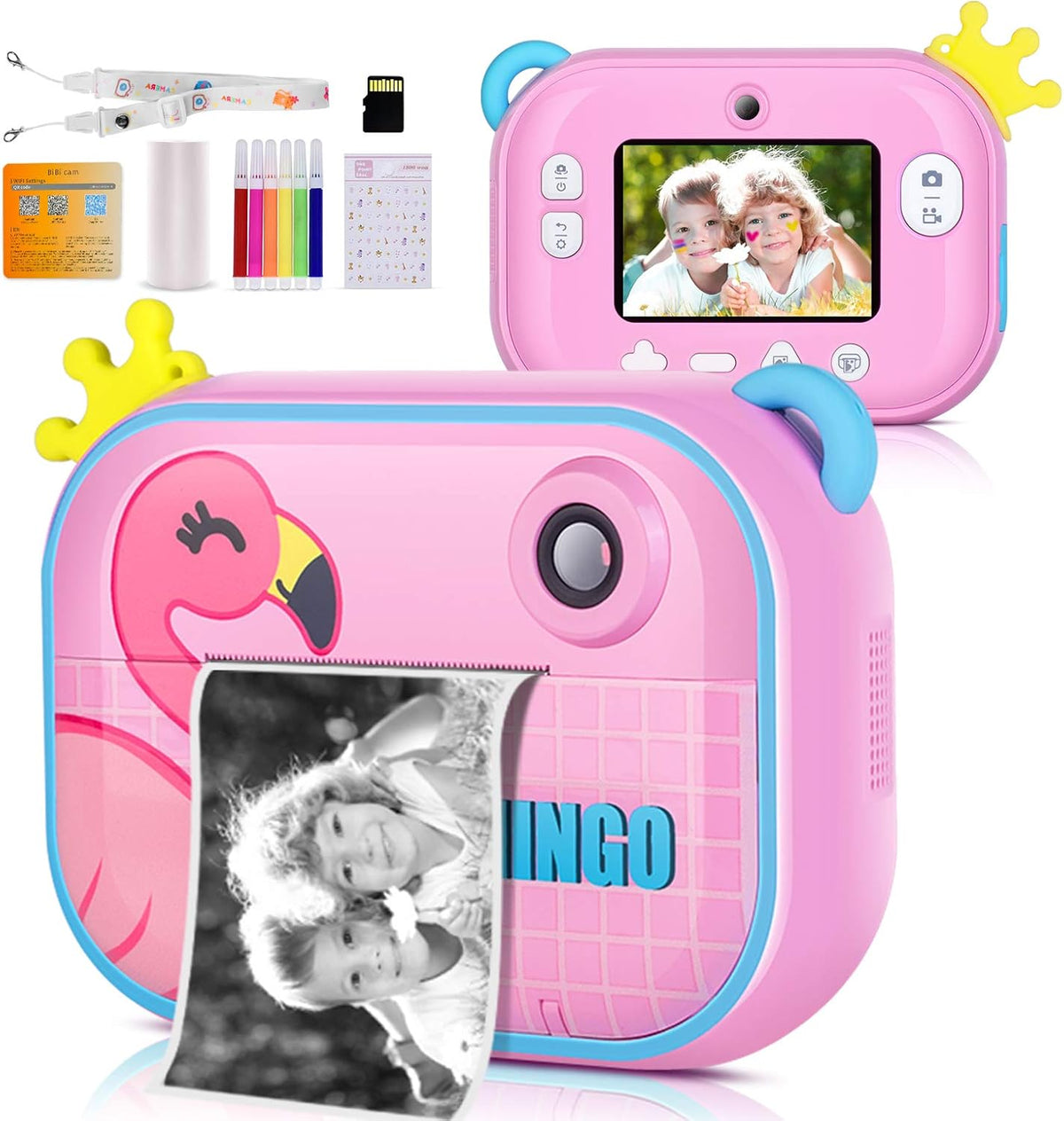Instant Print Camera for Kids, Zero Ink Kids Camera with Print Paper, Selfie Video Digital Camera with HD 1080P 2.4 Inch IPS Screen Z599