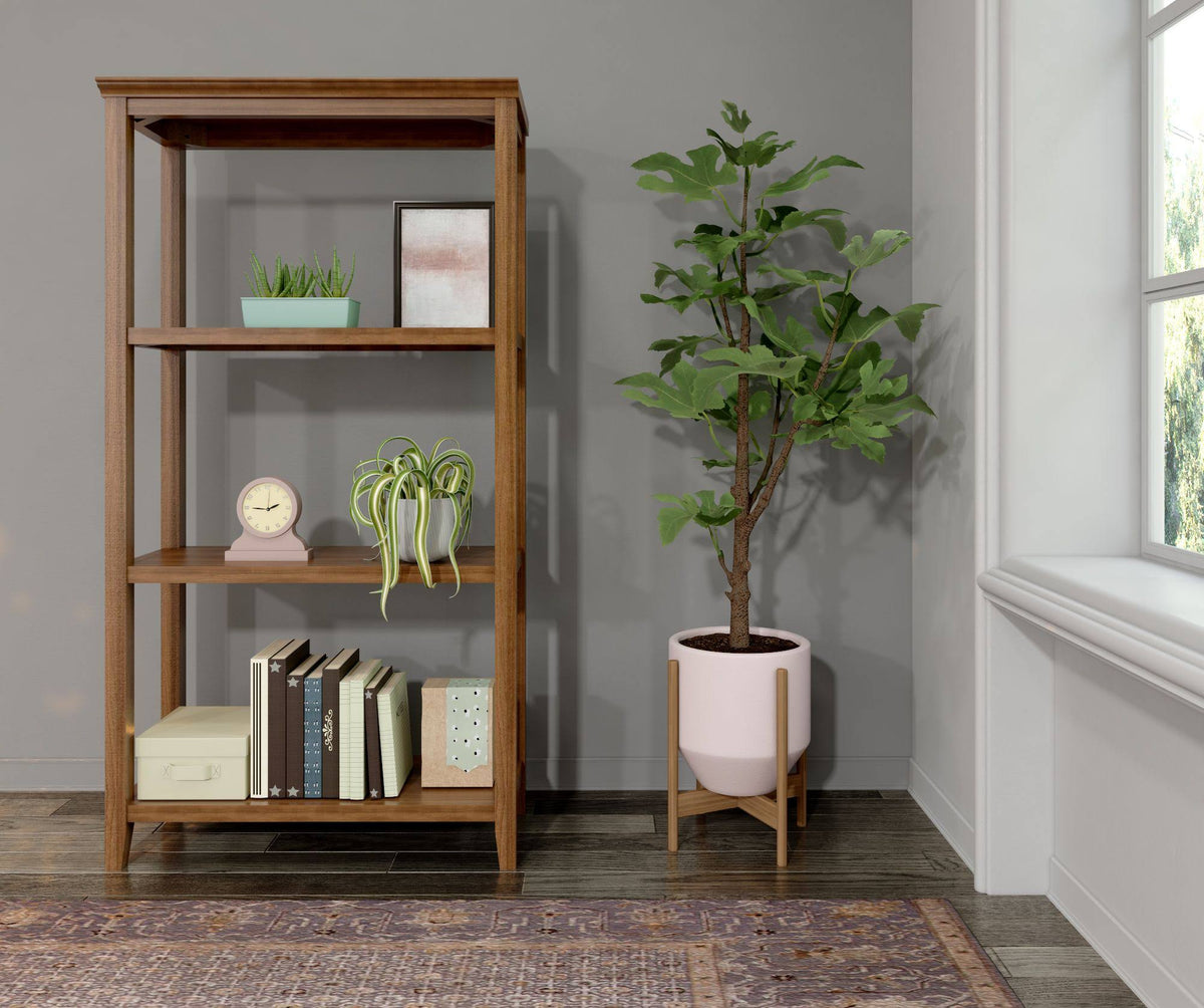 Walnut Brown Solid 3-Tier Tall Vertical Bookcase I14084