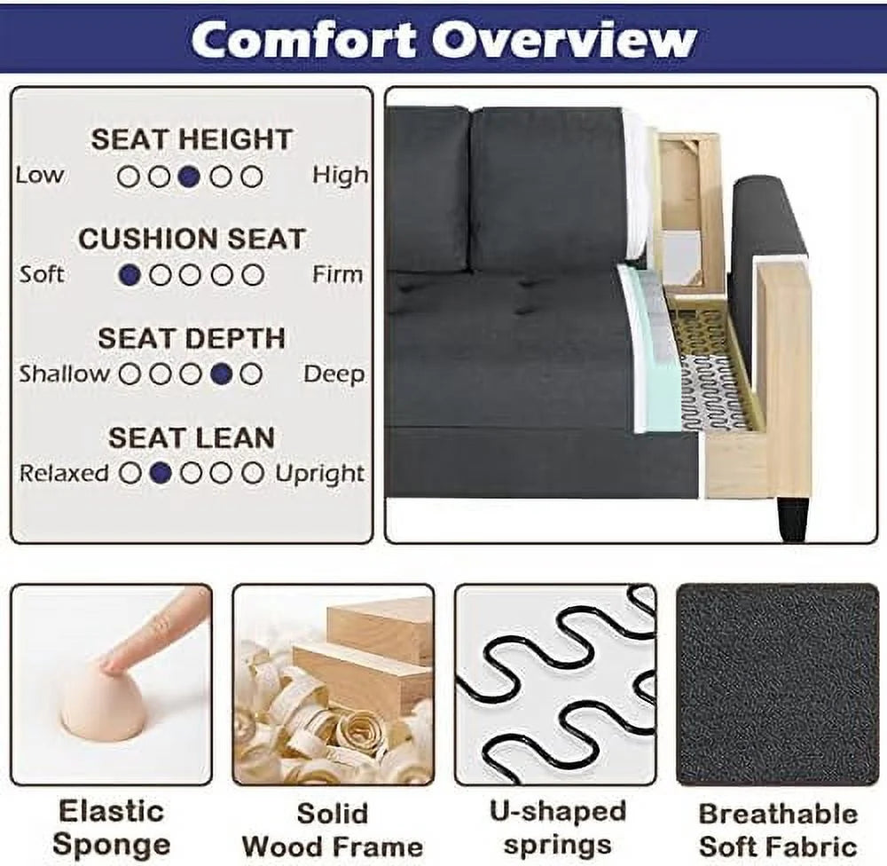 72" W Fabric 3 Seater Couch with 2 USB R307