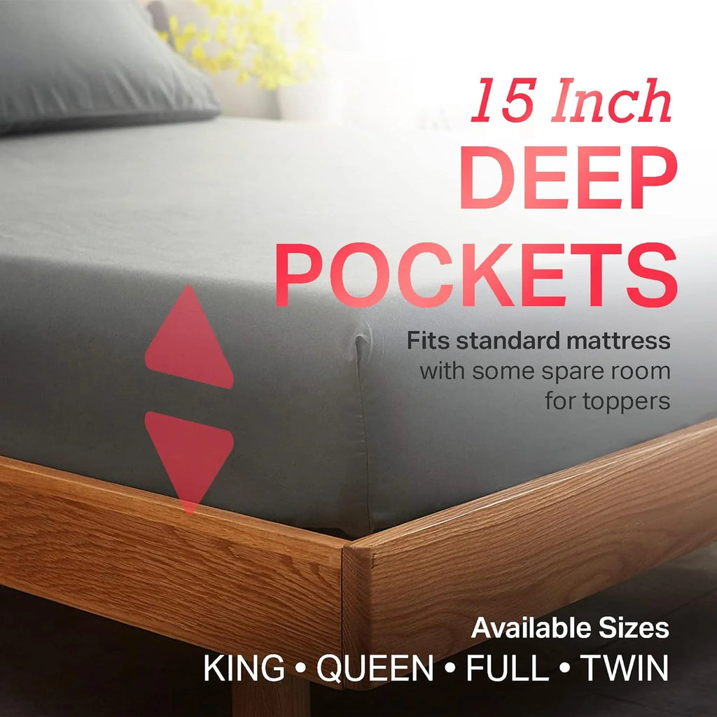 Gray 4 Pcs King Size Cotton Bed Sheets E8221