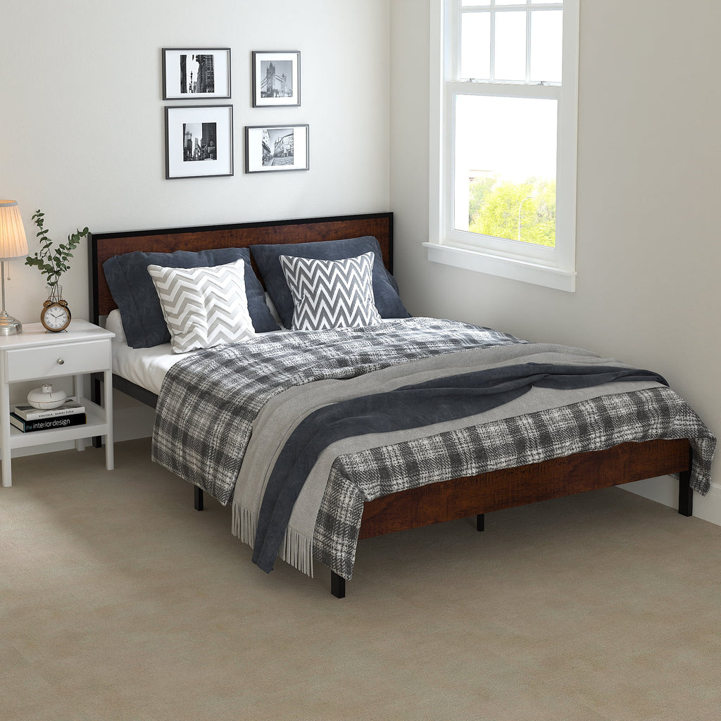 Full Metal Bed Frame with Wood Headboard B988564