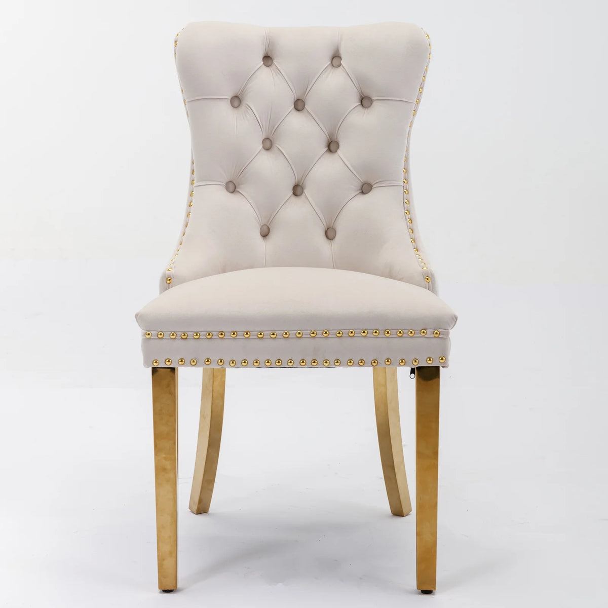 Beige Velvet Dining Chair Set of 2 with Gold Legs E914484