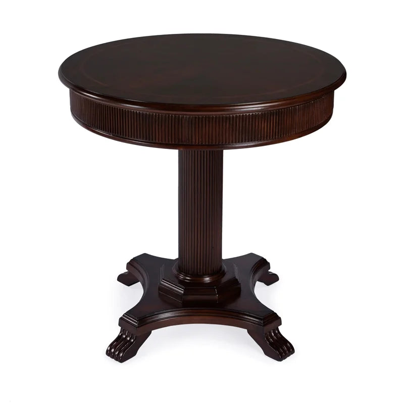 Brown Ribbed Wood Pedestal Foyer Table W966351