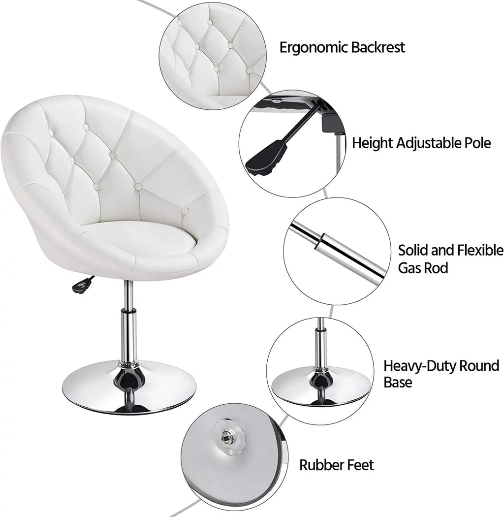 White Tufted Height Adjustable Swivel Accent Chair H579
