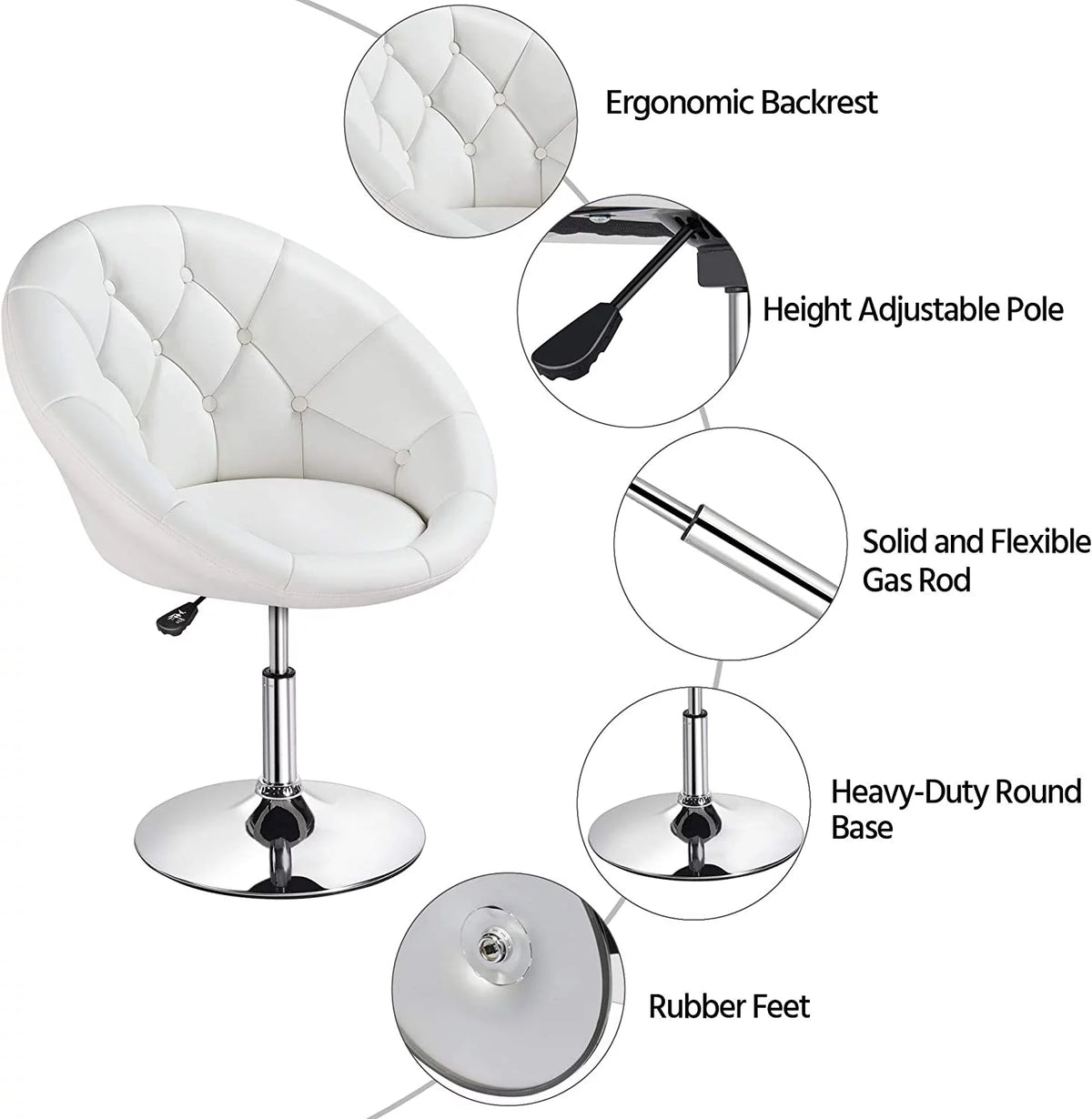 White Tufted Height Adjustable Swivel Accent Chair H579