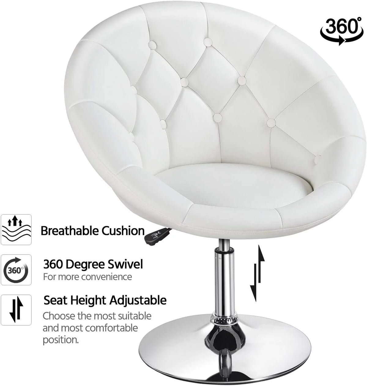 White Tufted Height Adjustable Swivel Accent Chair H579