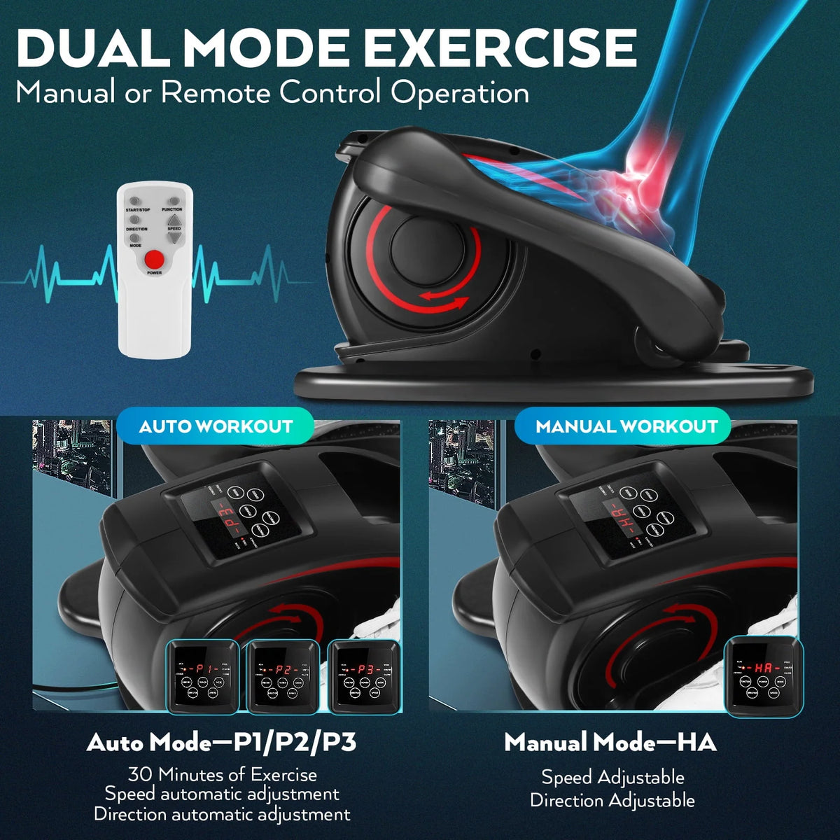 Under Desk Elliptical Machine with LCD Monitor B590