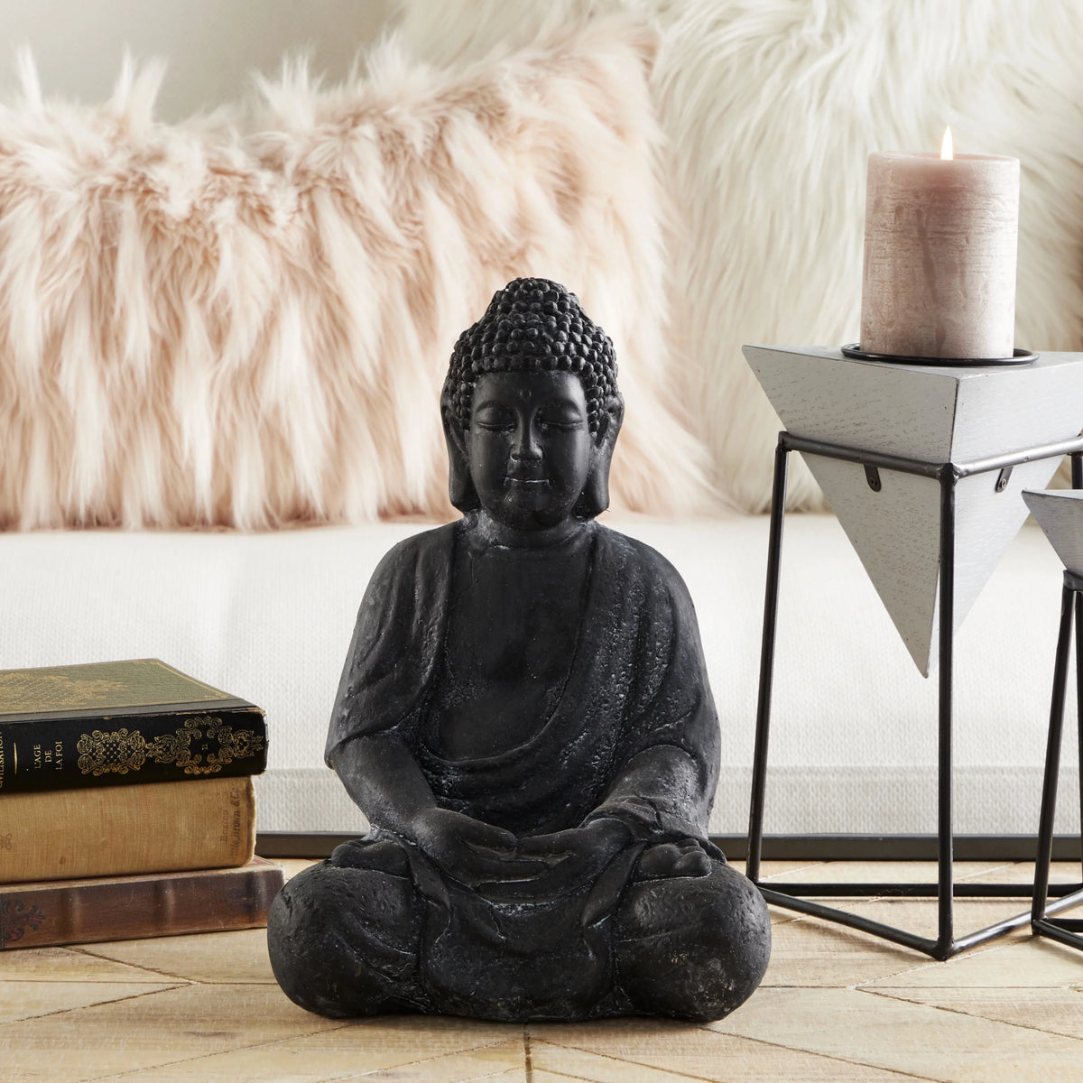 8" x 12" Gray Ceramic Meditating Buddha Sculpture G1753
