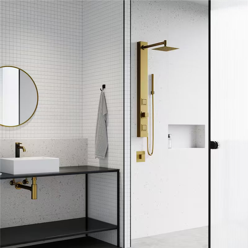 2-Jet Shower Panel System with Hand Shower Wand in Matte Brushed Gold W5417