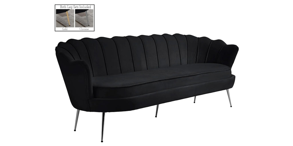 Black Velvet Channel Tufted Sofa C366776