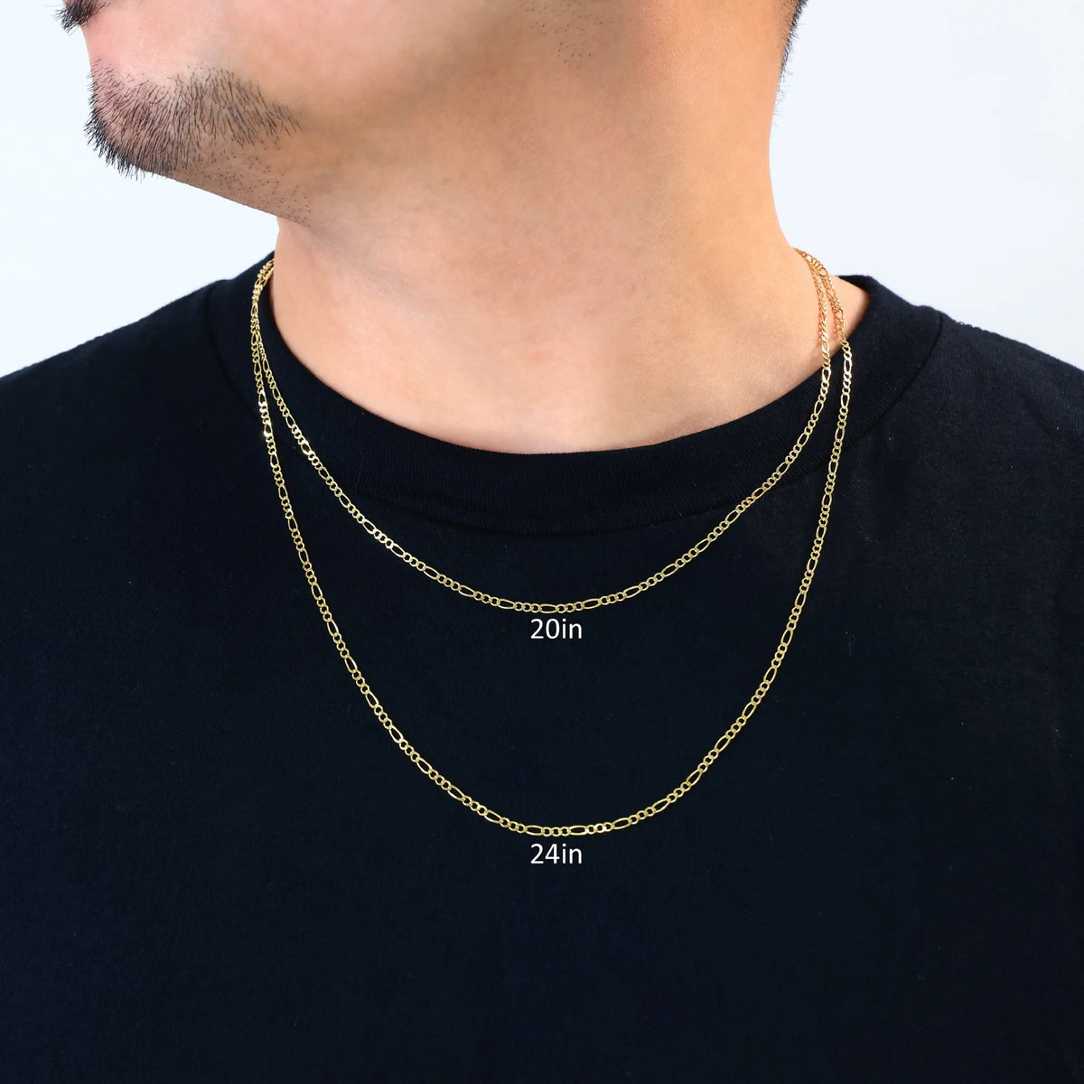 10k Yellow Gold Solid Figaro Chain Link Pendant Necklace 16" - 24" I566202