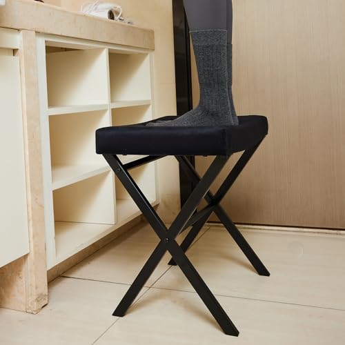 Black Square Thickened Cushion Vanity Stool with Metal X Legs E7809