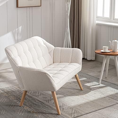 White Upholstered Loveseat Sofa with Wood Legs H591607