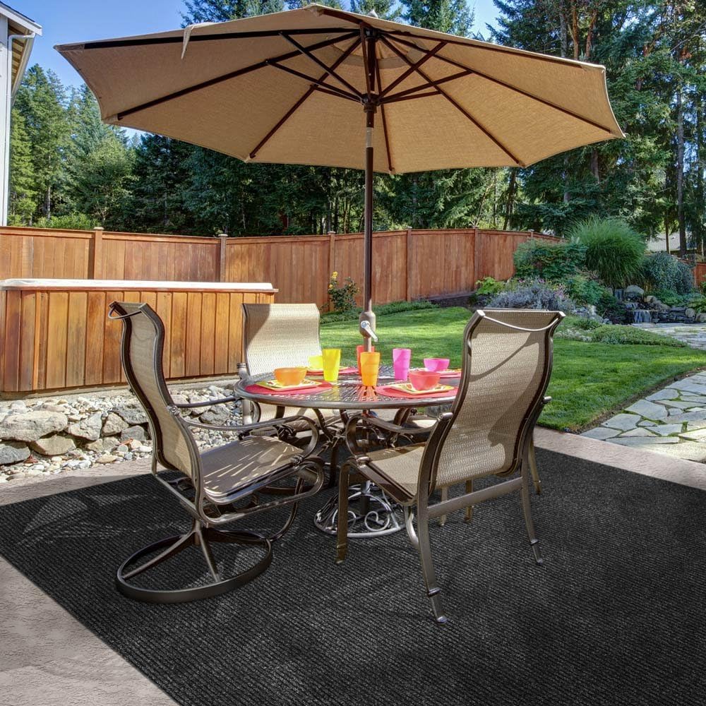 Heavy-Duty Ribbed Indoor Outdoor Carpet with Rubber Marine Backing - Charcoal Black - 6 Feet X 15 Feet Q4300