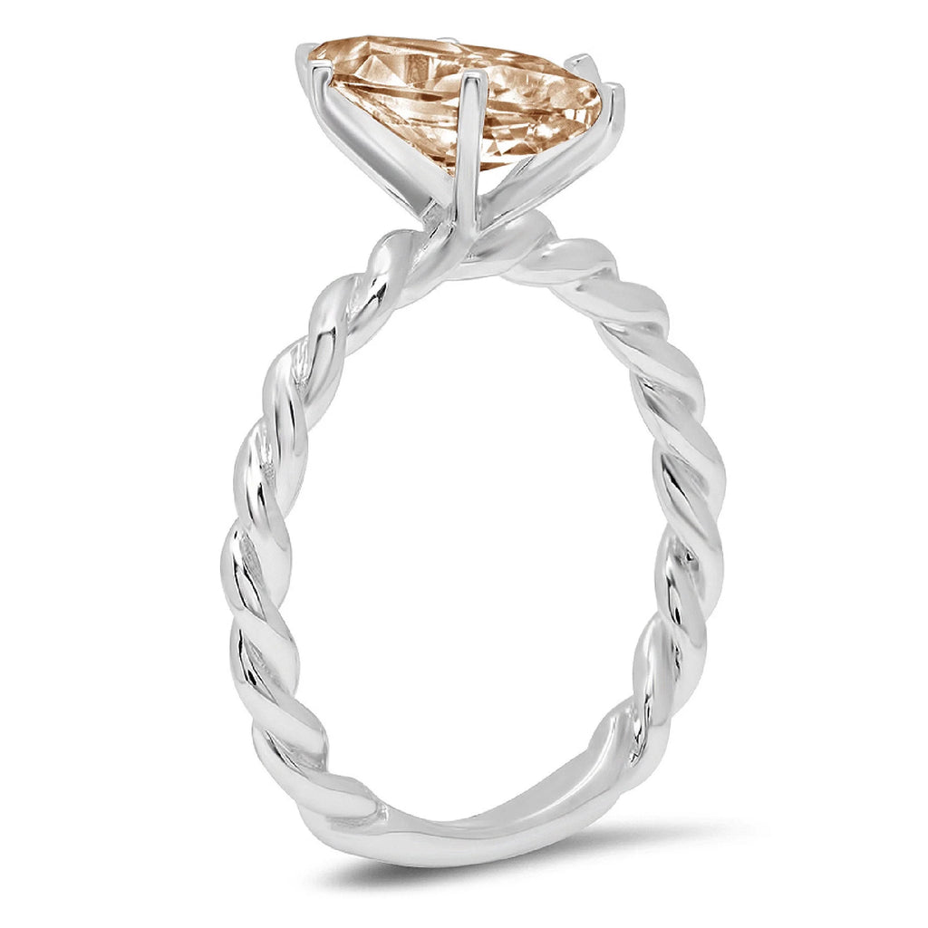 Heart Cut Brown Champagne Simulated Diamond 18k White Gold Solitaire Ring Size 3.5 G901064