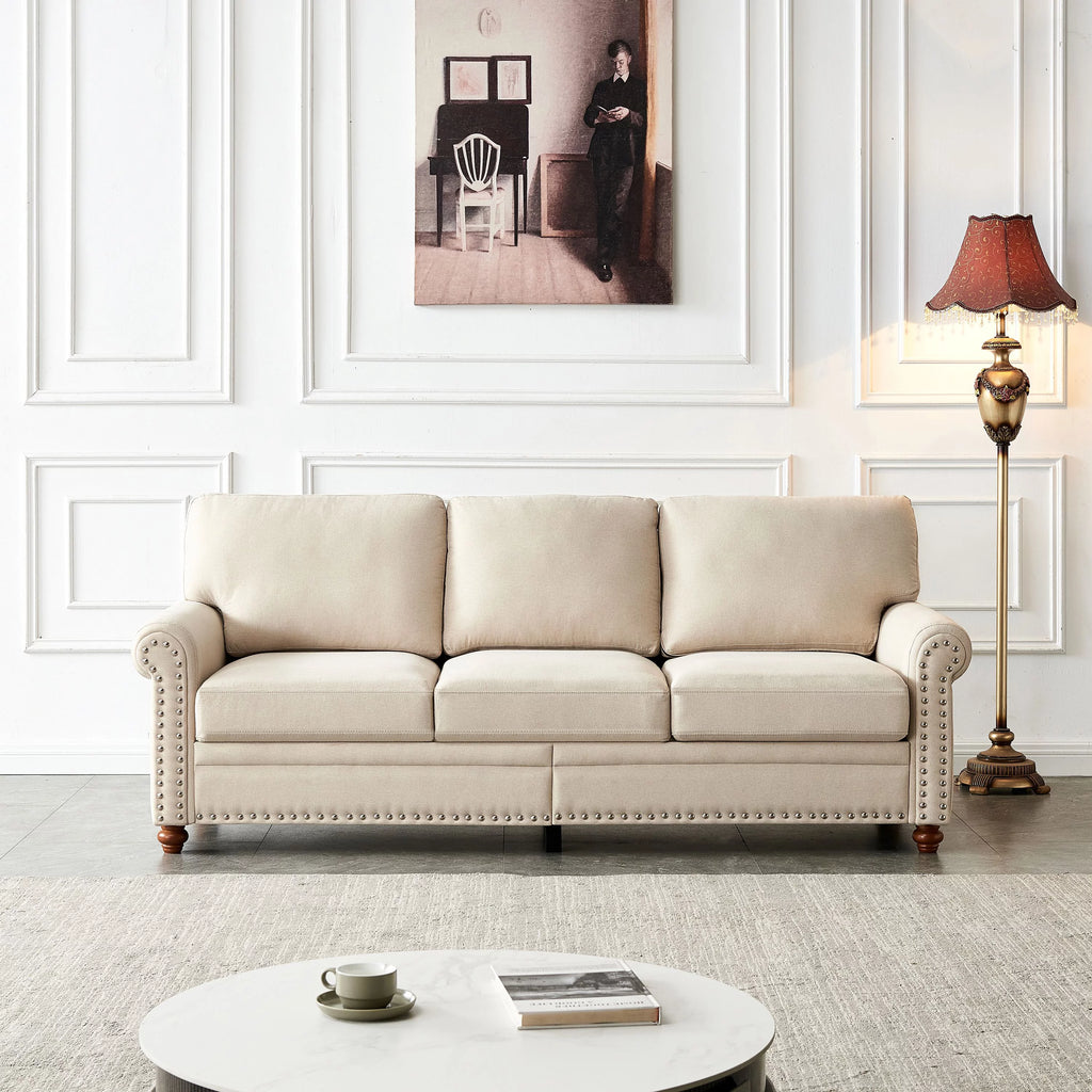 3 Seater Polyester Sofa with Storage and Removable Cushions Q594