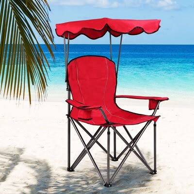 Red Portable Folding Beach Canopy Chair with Cup Holders F4953