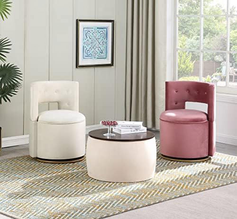 Round Velvet Ottoman with Wooden Lid J91789