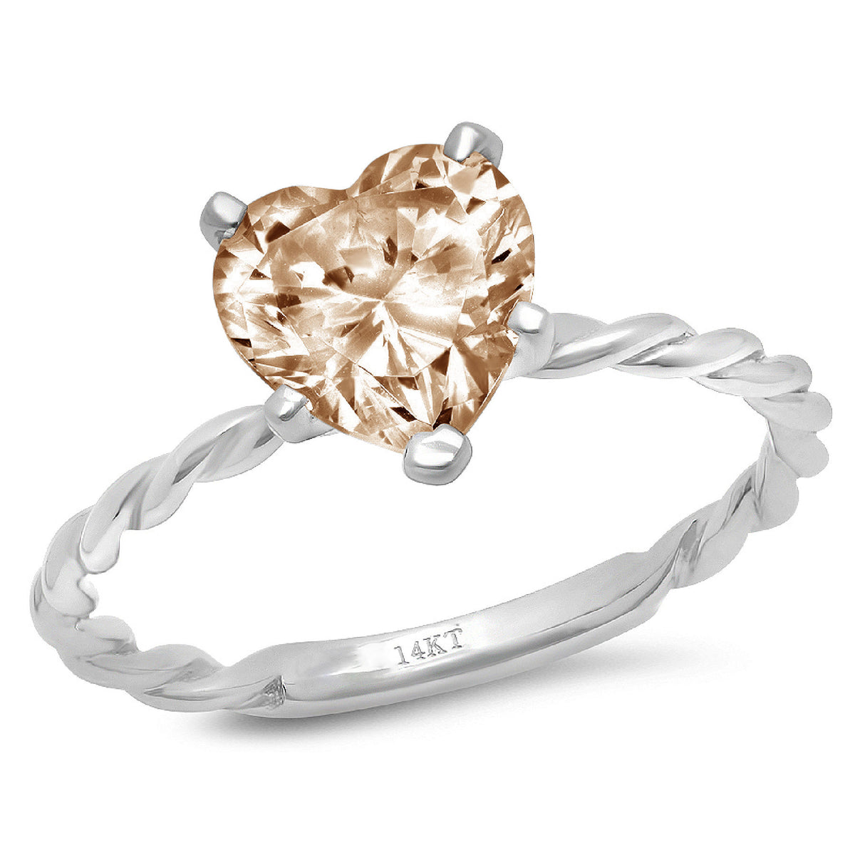 Heart Cut Brown Champagne Simulated Diamond 18k White Gold Solitaire Ring Size 3.5 G901064