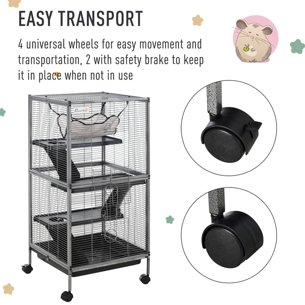 Rolling Small Animal Cage with 4 Platforms and Removable Tray Silver Grey J891
