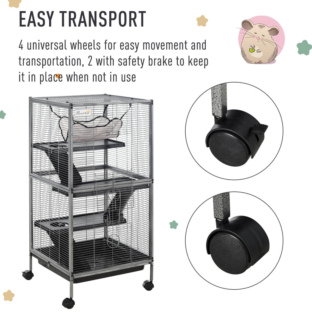 Rolling Small Animal Cage with 4 Platforms and Removable Tray Silver Grey J891