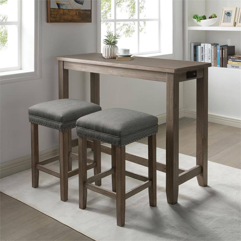 Wire-Brushed Gray Wood Counter Height Table S6964