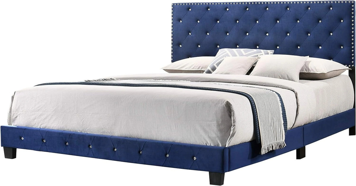 Velvet Upholstered King Bed Navy Blue G1882