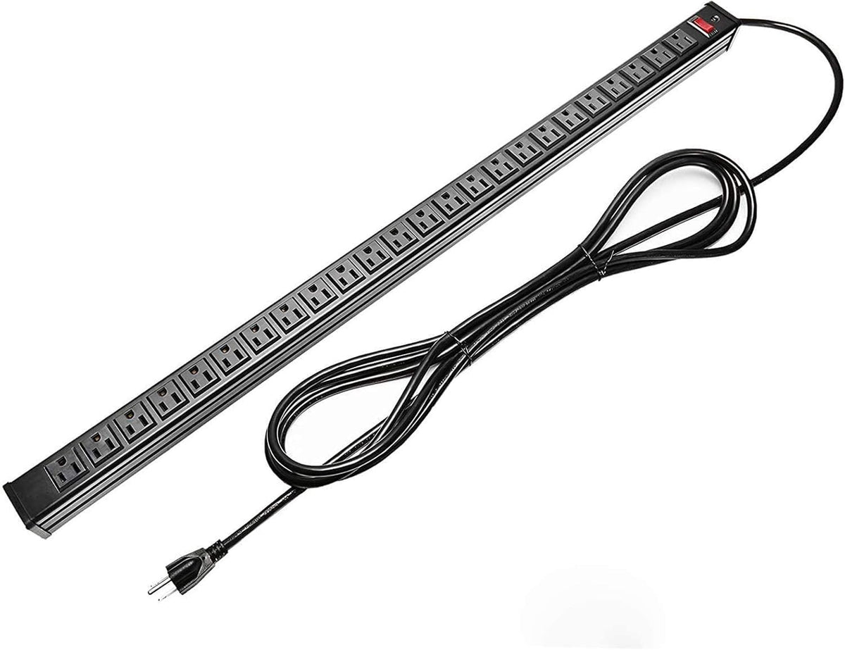 24-Outlet Metal Power Strip with 15-Foot Extension Cord, Black, Pack of 2 H23580