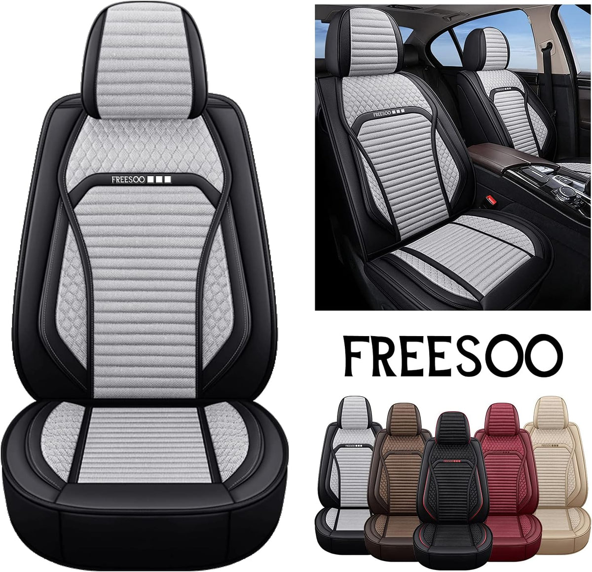 Beige Leather Linen Full Set Car Seat Covers X92130