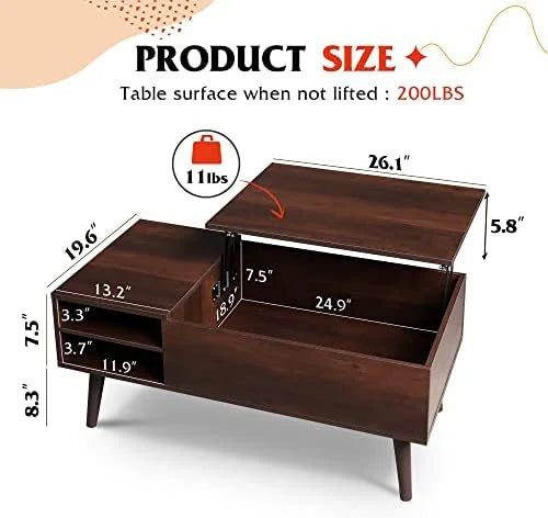 Lift Top Coffee Table with Hidden Compartment C6451