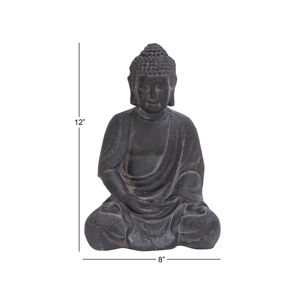 8" x 12" Gray Ceramic Meditating Buddha Sculpture G1753